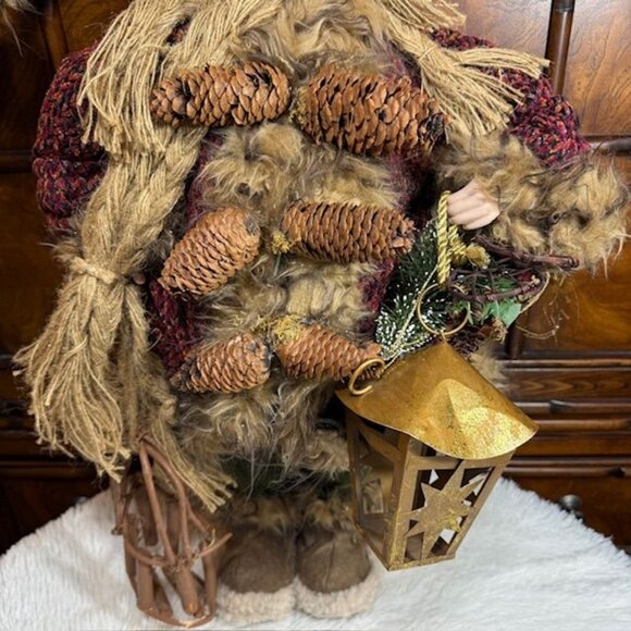 Vintage 25" Olde World Faux Fur Burgundy Tweed Braided Beard Metal Lantern Santa - Picture 7 of 12
